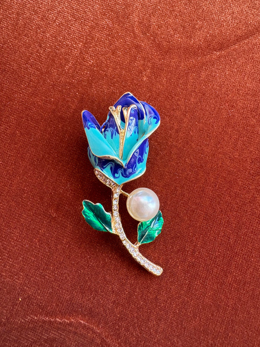 Broche Blue Rose Pearl