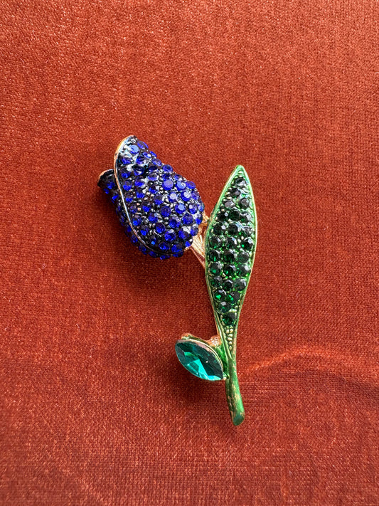 Broche Blue Rhinestone Tulip
